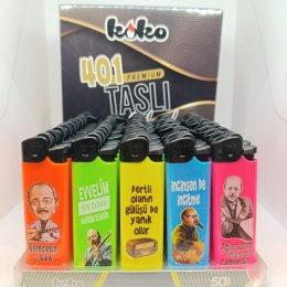 KOKO 401 BASKILI TAŞLI ÇAKMAK 50`Lİ